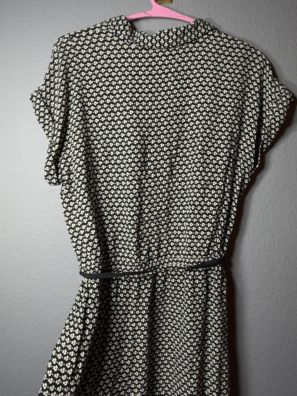 LOFT Black Midi Dress with Cream Floral Dot Print - Picture 4 of 5